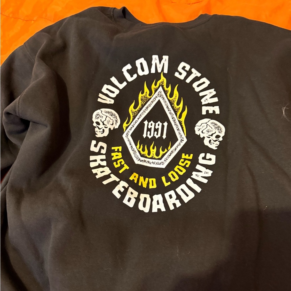 Volcom Black Sweatshirt with White Logo and Yellow Graphic Accents